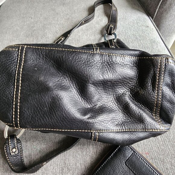 VTG Large Fossil 75082 Black Pebbled Leather Classic Style Handbag W Free Wallet - Picture 5 of 15